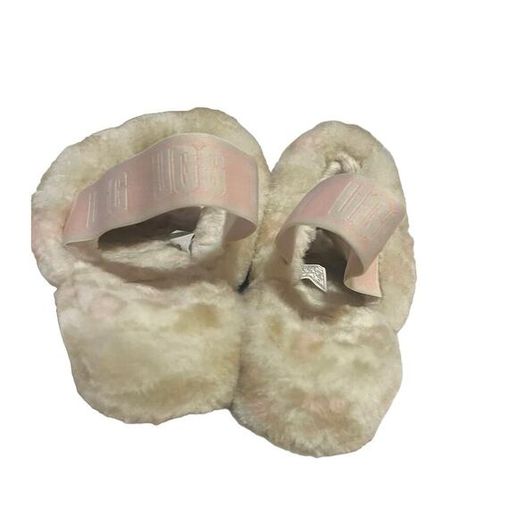 UGG Fluff Yeah Slide Slipper Panther Print Platform Cream Pink Back Strap Size 9 - Picture 4 of 13